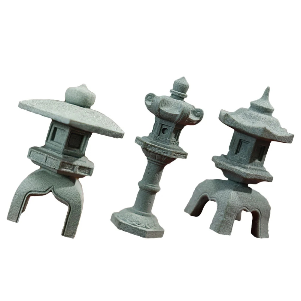 3 Pcs Simulated Gardening Bonsai Decor Fish Tank Ornament Lantern Miniature Pavilion Figurine Pagoda Statue Sandstone Pavilions