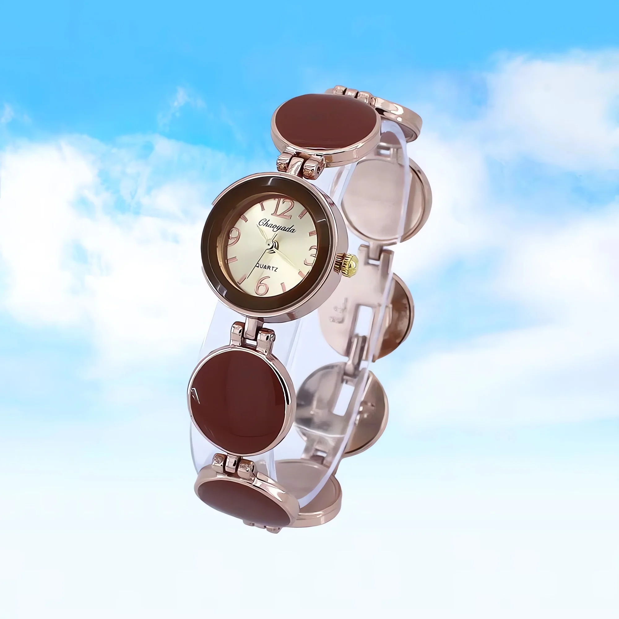 

Женские наручные часы с круглыми камнями, ремешком из сплава и кварцевым механизмом, элегантные часы-браслет, модный аксессуар