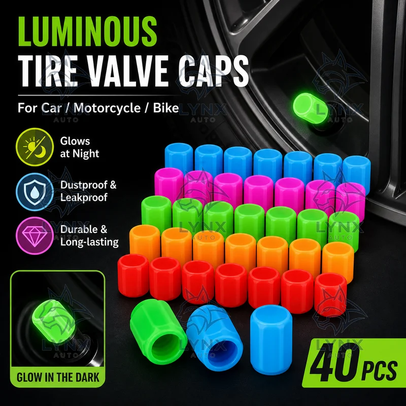 1/40pcs LuminousFluorescent NightGlowing Car Motorcycle Bike TireValveCap WheelNozzle Dustproof Tyre ValveStemCaps Decor