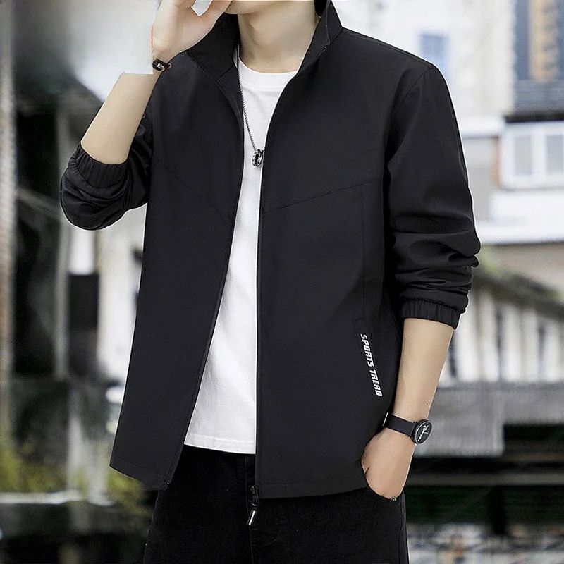

Jomaon 2023, весенне-осенняя мужская повседневная тонкая куртка с воротником-стойкой, ветрозащитное волокно из полиэфирного волокна, длинная застежка-молния...