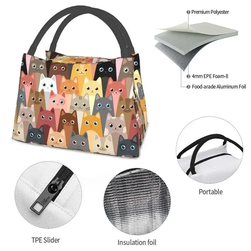 Custom Cartoon Cats Lunch Bag Women Cooler Thermal Insulated Lunch Box for Office Travel