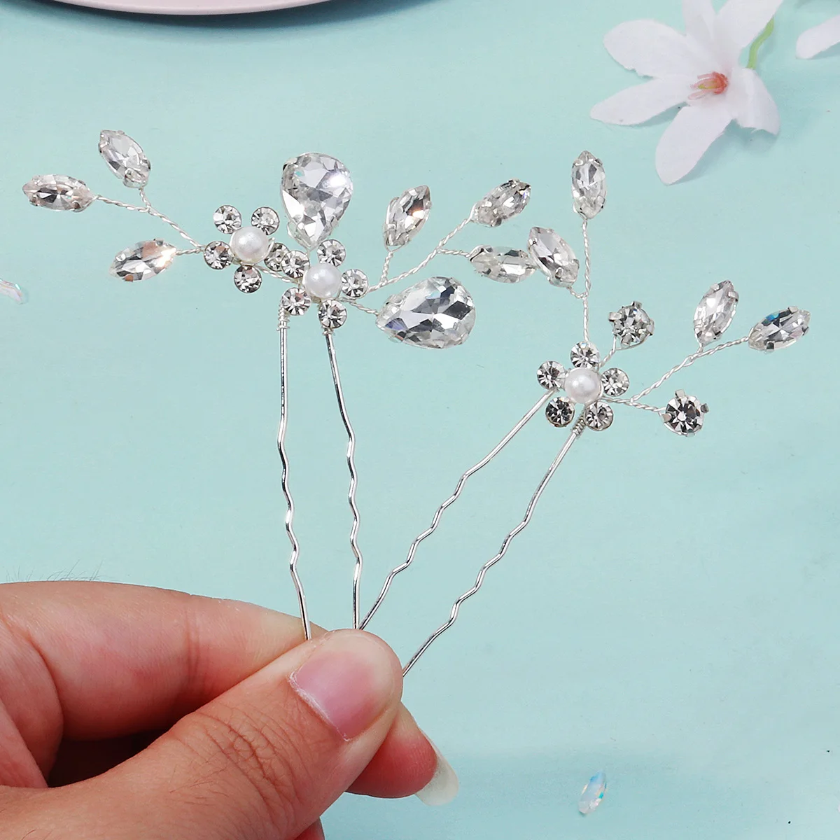 2 Teil/satz Mode Kristall Blume Braut Haarnadeln Trendy Handgemachte Perle Haar Clips Für Frauen Urlaub und Party Schmuck Zubehör – Detail 17
