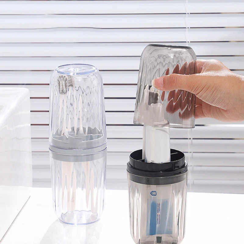 

Portable Toothbrush Storage Case Detachable Design Toothbrush Rack Dry And Wet Separation 2 In 1 Mouthwash Cup Dustproof Holder
