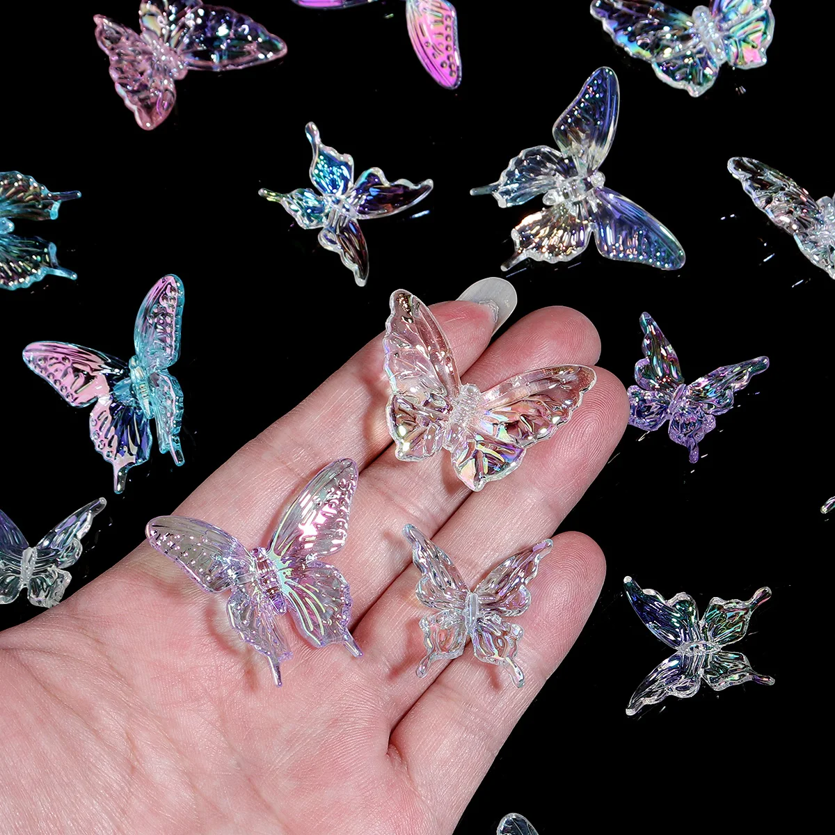 10pcs/lot Transparent Acrylic Beads 3D Color Plated Butterfly Charms for DIY Bracelet Necklace Jewelry Making Accessories