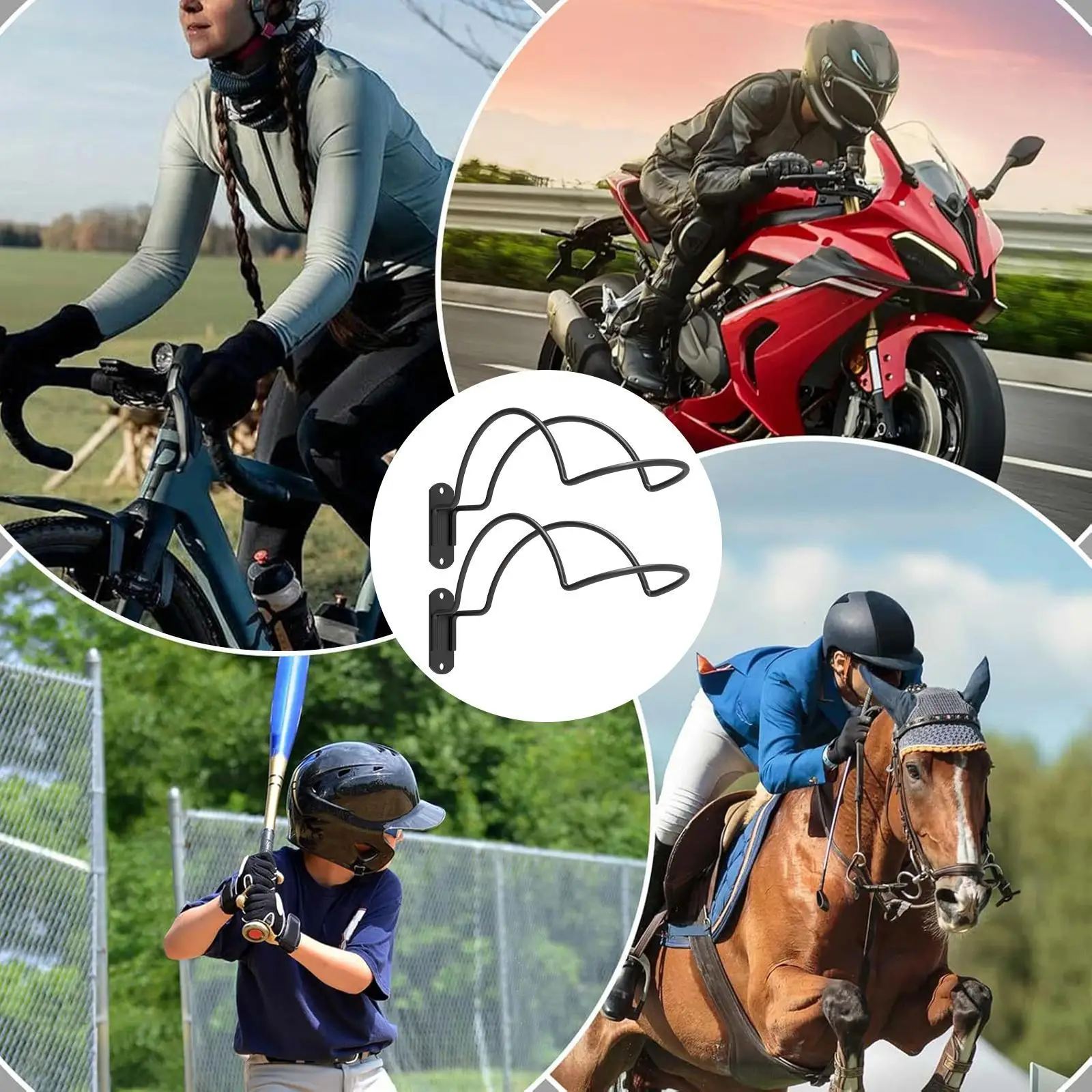 

2x Wall Mounted Helmet Rack Motorbike Helmet Holder, for Equestrian, Motorcycle, Baseball Helmets Storage Display Rack