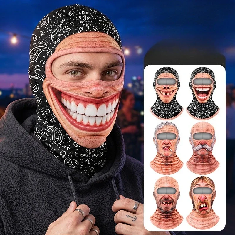 Funny Grinning Face Balaclava Paisley Full Face Cover Windproof Helmet Liner Neck Warmer Hood for Ski Cycling Halloween Cosplay