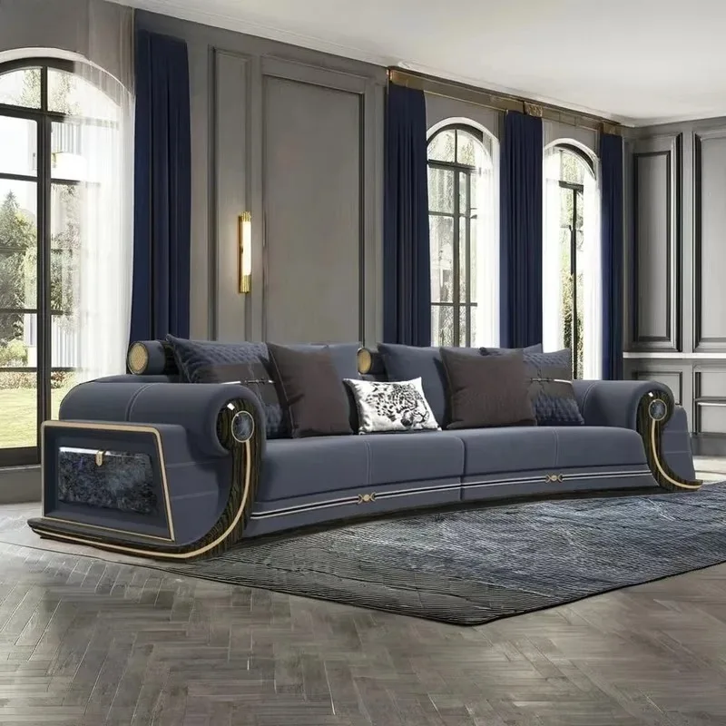 Leather natural jadeite luxury stone wood frame villa original design luxury sofa living room sofa furniture