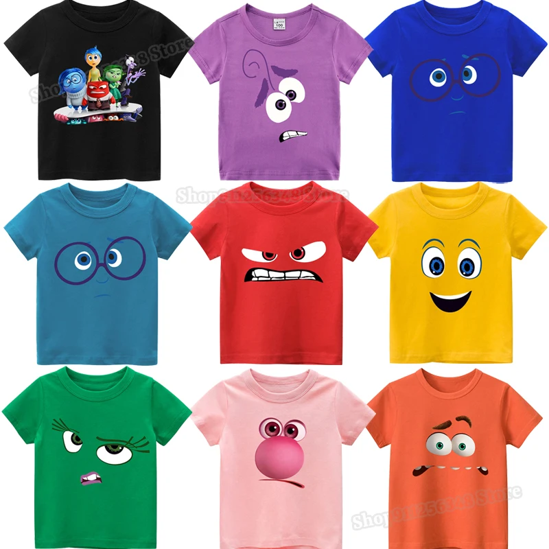 Disney Film Inside Out 2 T-shirt Multicolor Tops Cartoon Figure Tees Character Expressions Print Clothes Boy Girl Boutique Shirt