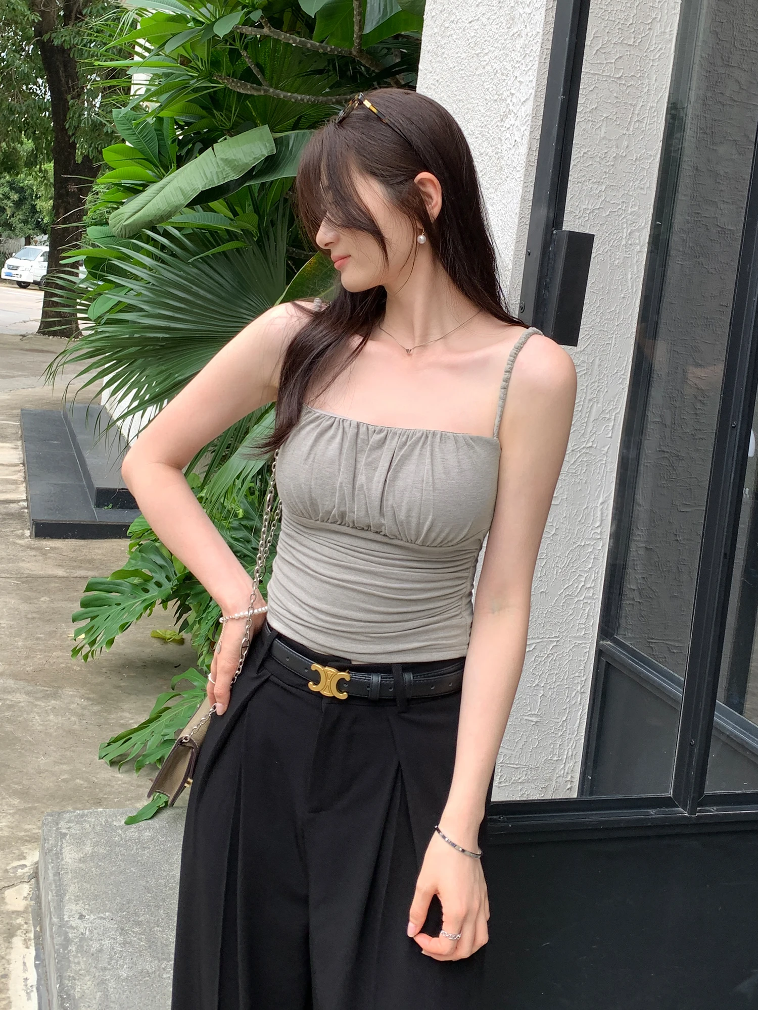 Design Sensual Pure Desire Backless Gown Women Summer New Style Integrated Strap Vest Folded Waist Control 