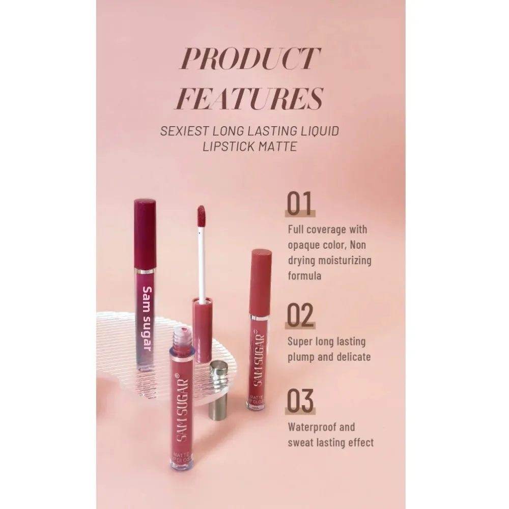 SAM SUGAR 最もセクシーなマット口紅セット長期的な防水液体口紅ノンスティックカップ高着色リップグロス