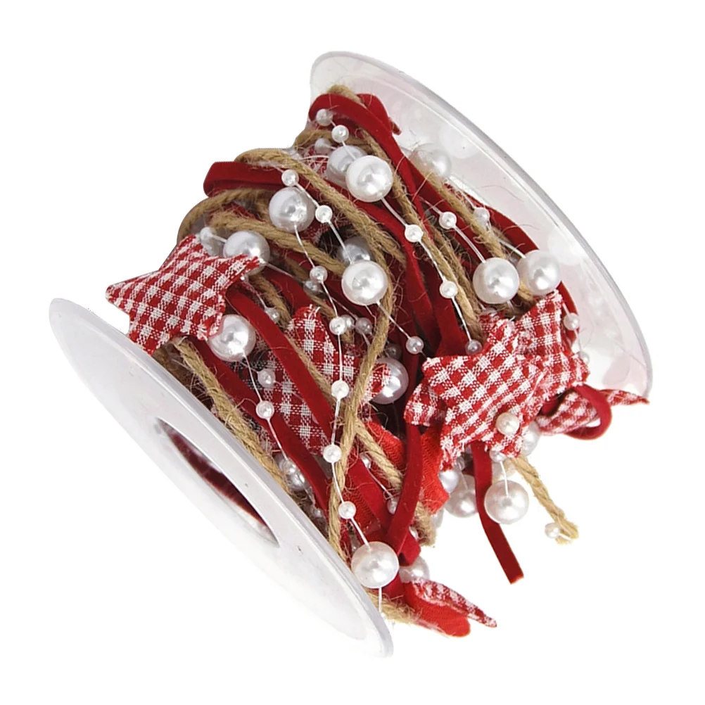 

1 Roll Five-Pointed Star Beaded Xmas Ribbon Creative Christmas Decoration for Tree Cake Gift DIY Crafts Party Decoration