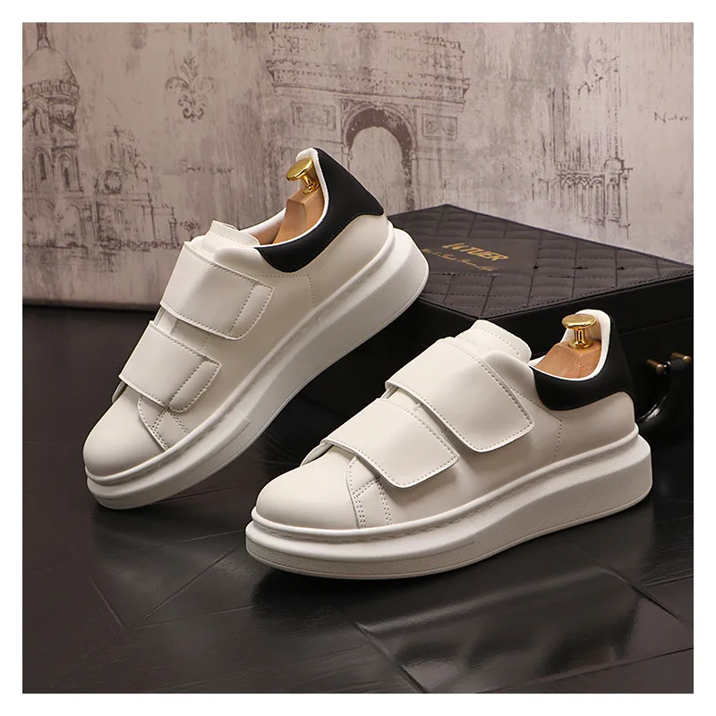 Korean style mens casual white shoes brand designer flats shoe genuine leather platform sneakers youth street footwear zapatos