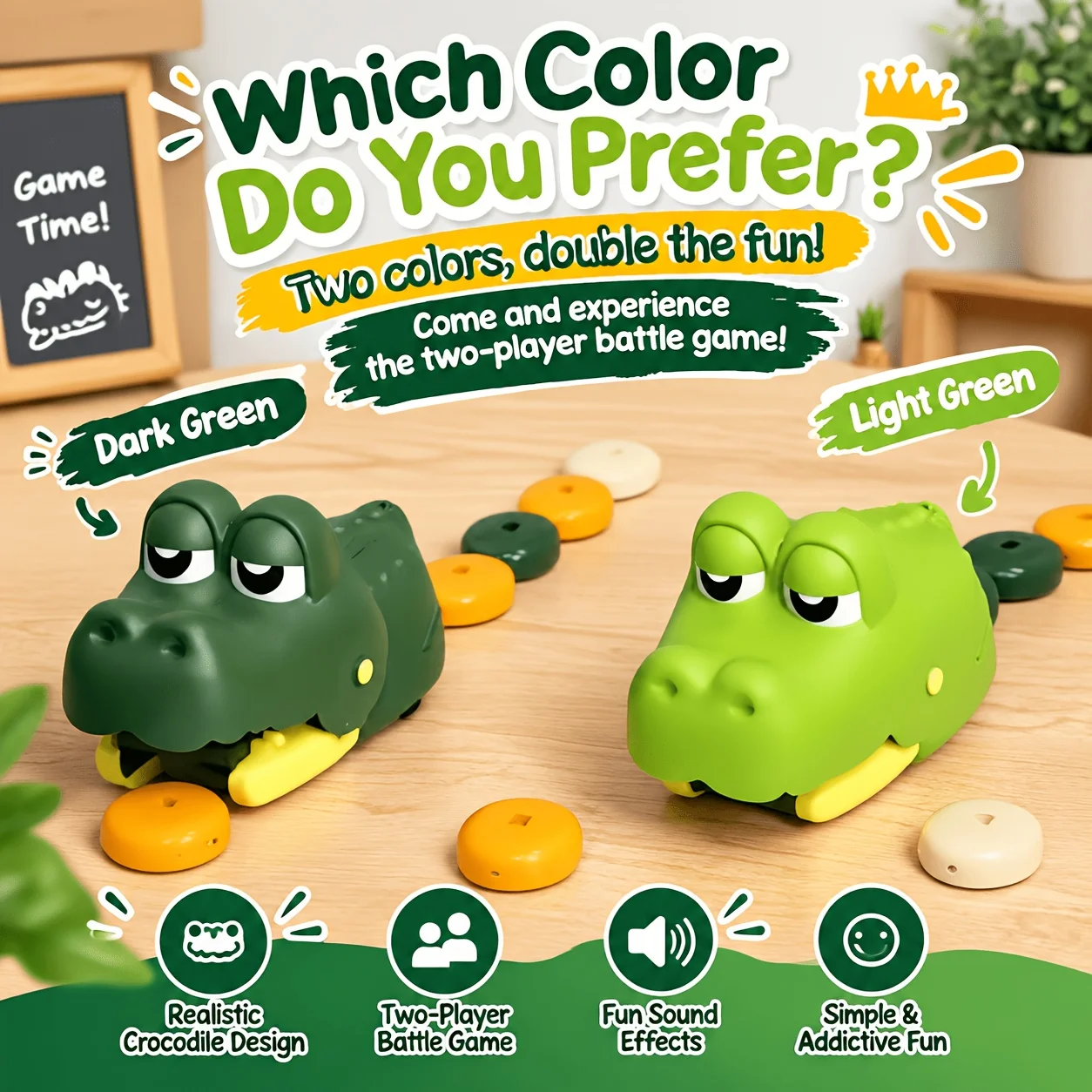 RC Hungry Crocodile Game Toy, Plastic Cartoon Green Crocodile , 2 Players Competitive Eating Game, Christmas Gift For  Children