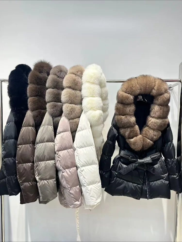 2025 여성 겨울 90% 거위털 재킷 두꺼운 따뜻한 여성 파카 방수 럭셔리 대형 천연 은여우털 후드