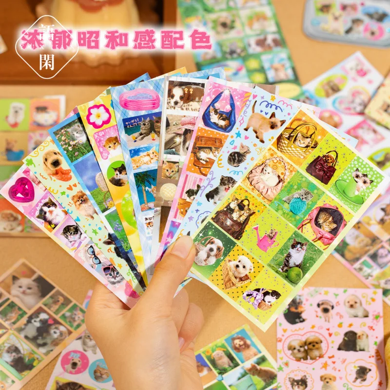 20pcs Stickers Book Kawaii Japanese Style Retro Pet Cats and Dogs Sticker Book Diy Handmade Scrapbook Aesthetic Stationery