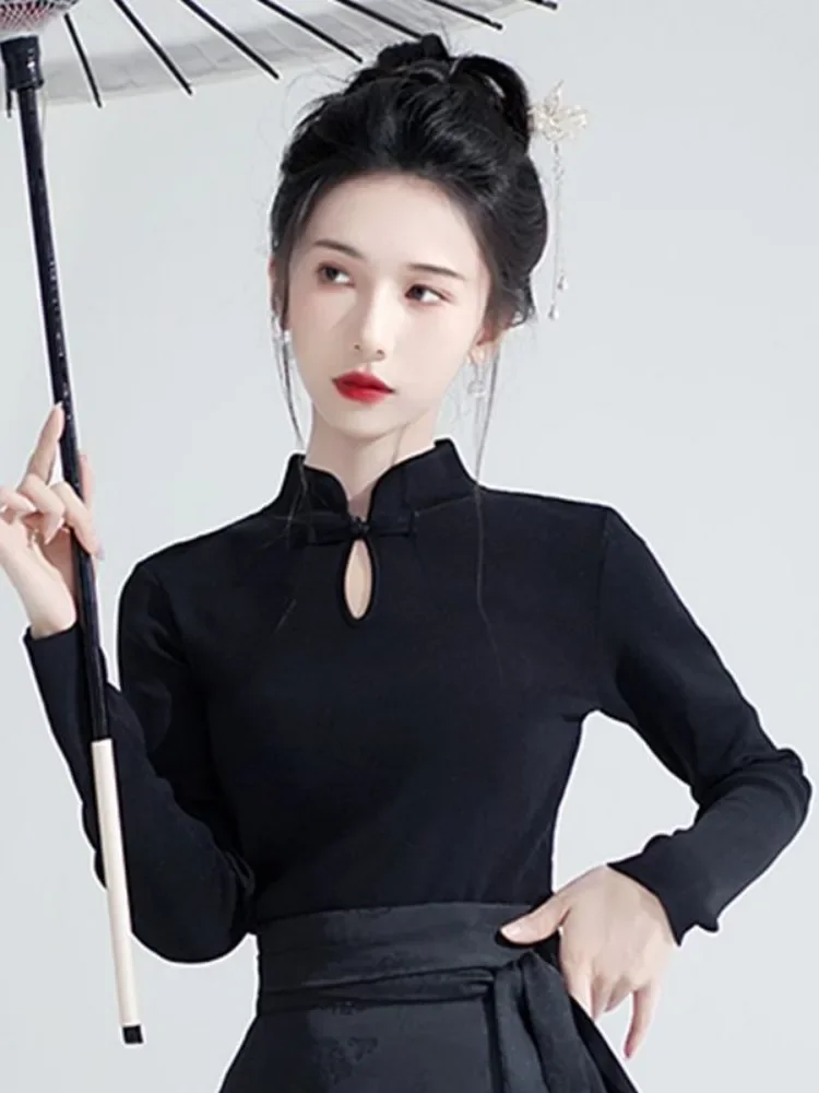 Y2k estética vintage oco para fora harajuku camisetas 2025 neo estilo chinês feminino grunge harajuku fino ajuste sólido camisetas femme