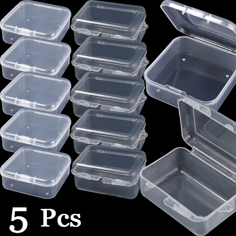

5 Pcs Square Transparent PP Storage Box Container Cover Sealed Dust-proof Moisture-proof Storage Jewelry Packaging Display Boxes