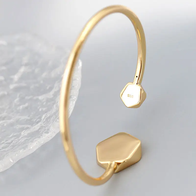 Natural Pearl Shell 18K Gold Plated Bracelet minimalist style Geometric Design 925 Sterling Silver Bracelet Fashion Jewelry Gift
