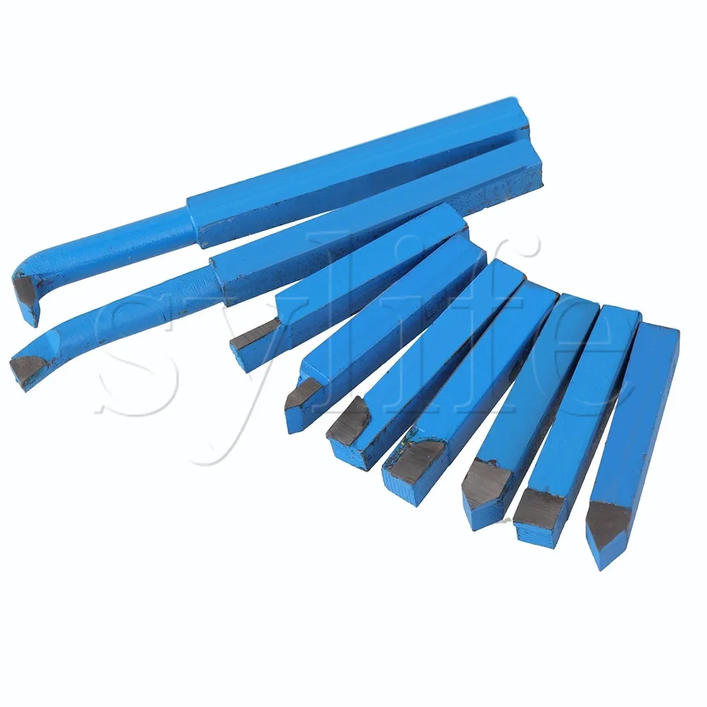 9x Blue Alloy Tool Bit Iron Brazed Carbide Lathe Turning Tool 10x10MM