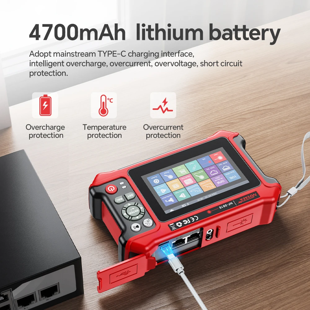 เครื่องทดสอบไฟเบอร์ออปติก NF-9816 Expert 16 in 1 OTDR 10G พร้อม OPM คู่, VFL, OLS, LS และอินเทอร์เฟซ RJ45 และ FC APC