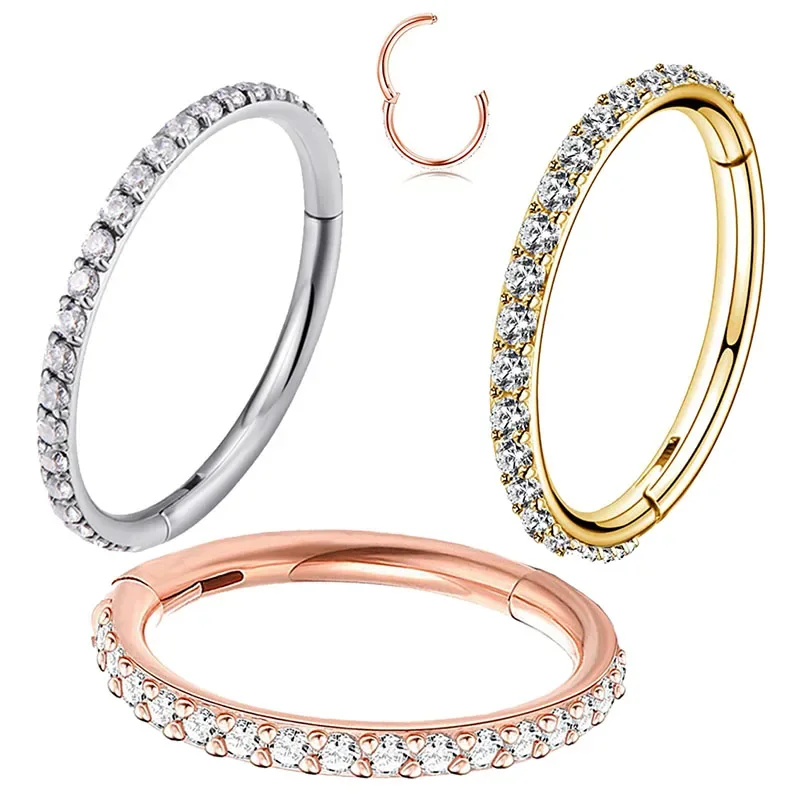 

ASTM F136 Titanium Hinged Segment Hoop CZ Stone Nose Ring Nipple Clicker Ear Cartilage Tragus Helix Lip Ring Piercing Jewelry