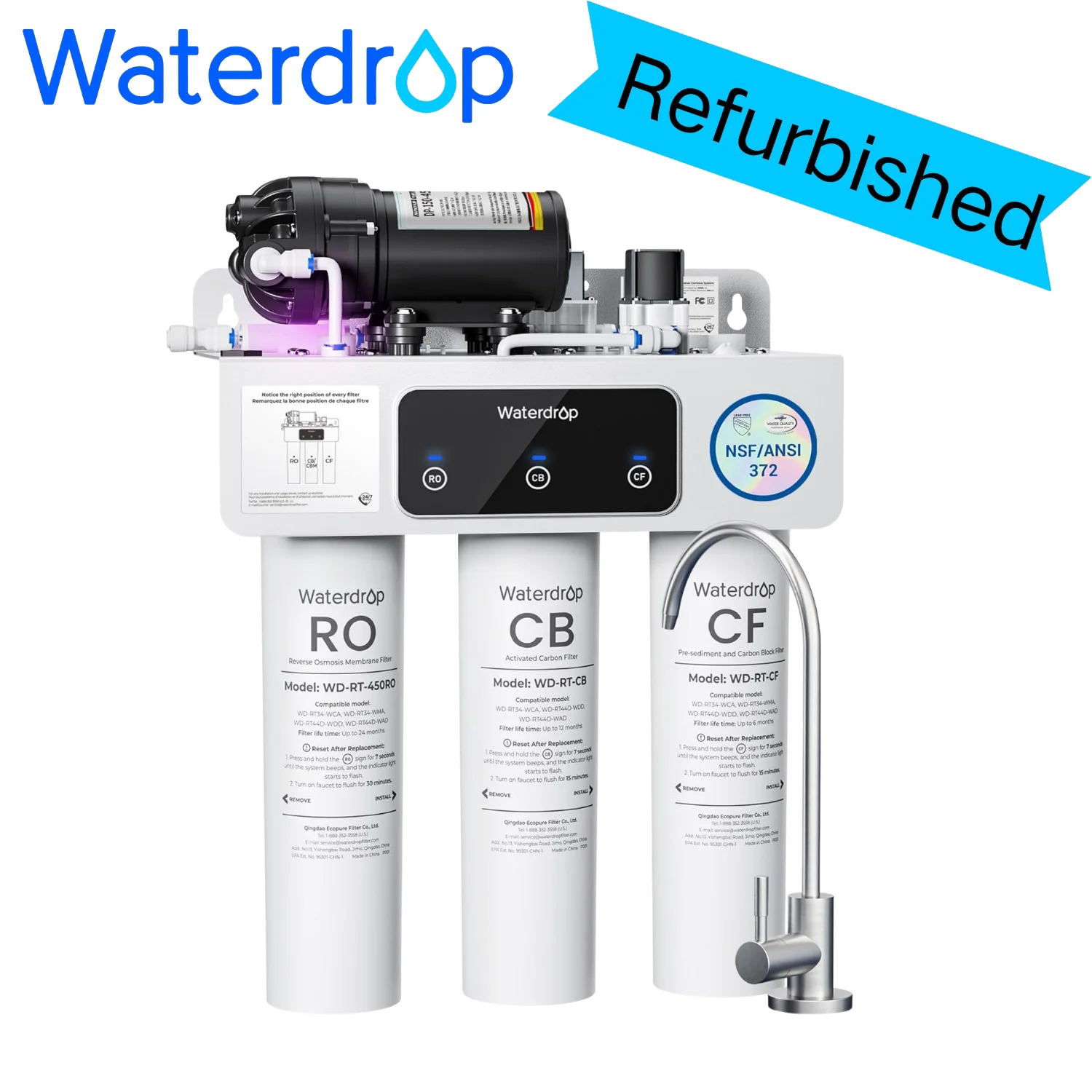 

Фильтр для воды с обратным осмосом Waterdrop T3-C, система фильтрации воды без бака, 450 GPD (восстановленный)