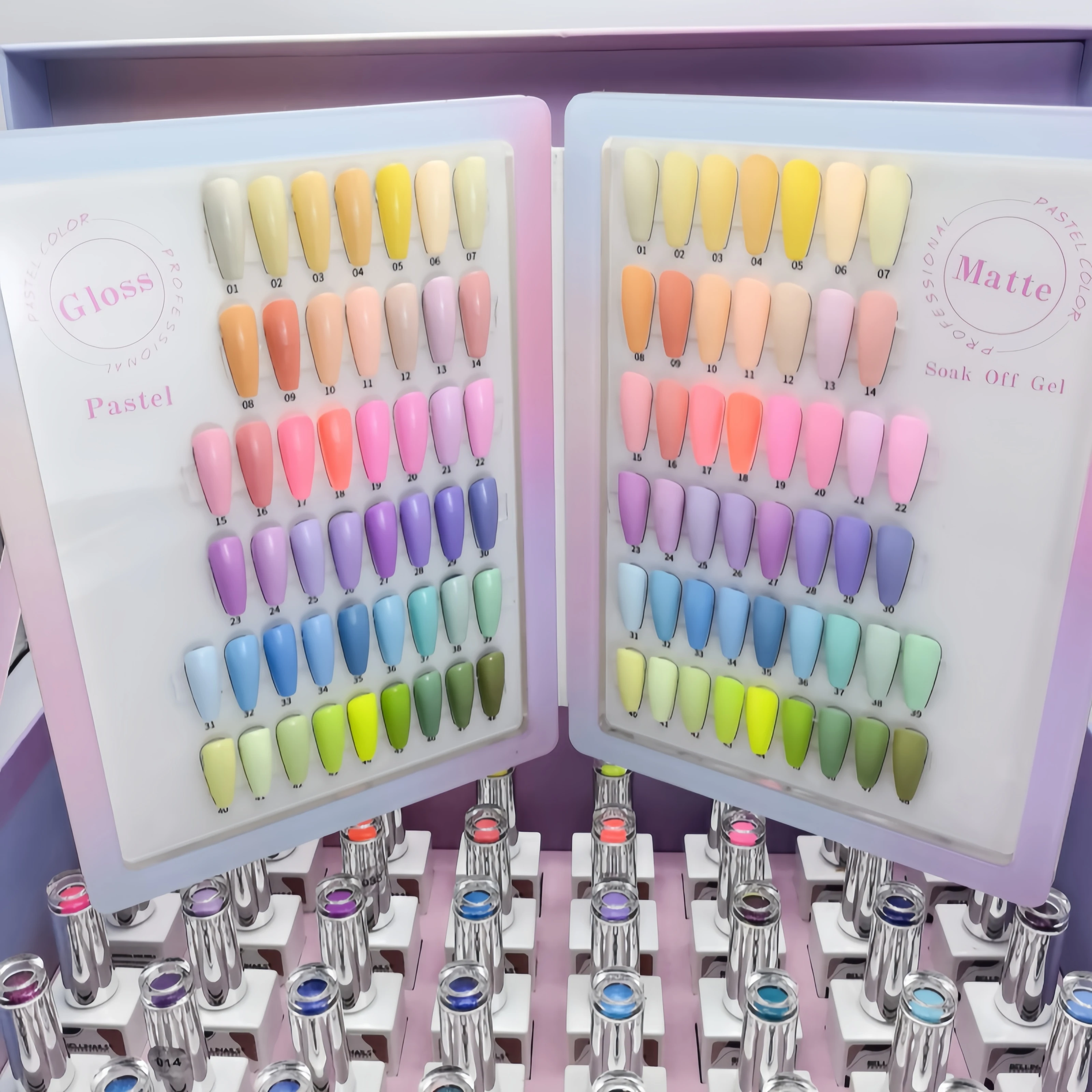 

Professional Nail Art Enamel Gel Nail Kit 48 Organic Pastel Colors Gel Polish Set Private Label for Nail Salons