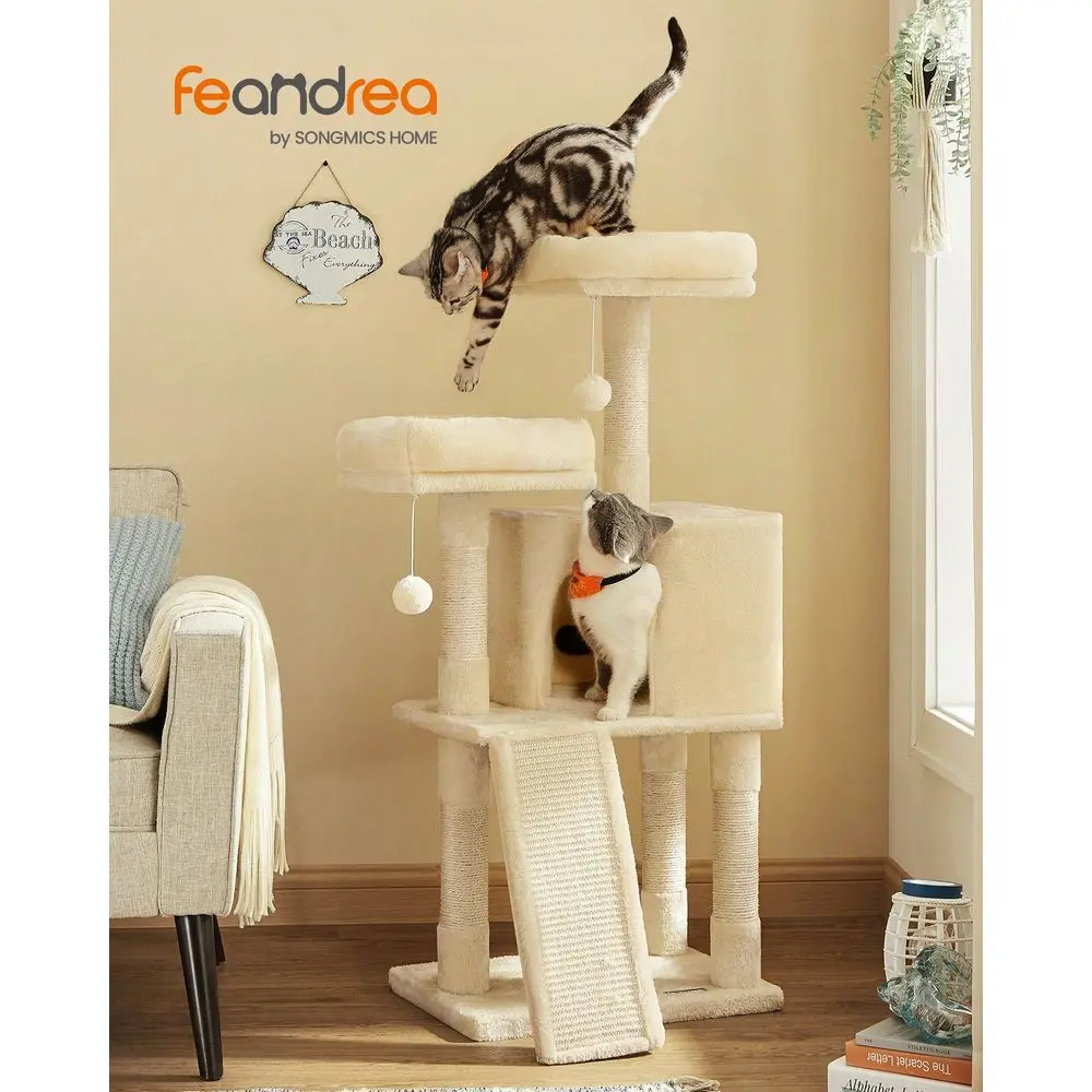 

Cat Tower, Cat Tree For Indoor Cats, 45.3Inch Cat Condo With ching Post, Ramp, Perch, Spacious Cat Cave, For Kittens, Elde