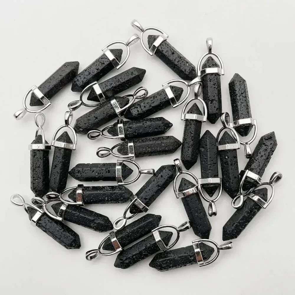 10/20/50pcs Black Lava Stone Pendant Hexagonal Prism Charms for Jewery Making Earrings Necklace DIY Accessories