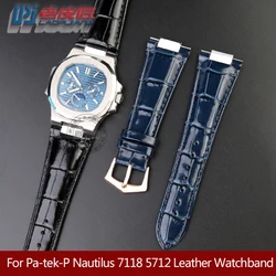 25X13mm Genuine Leather Watch Strap + Steel Connector For Pa-te-k Philippe Nautilus 7118 5711 5726 5712 Watchband Notch Bracelet