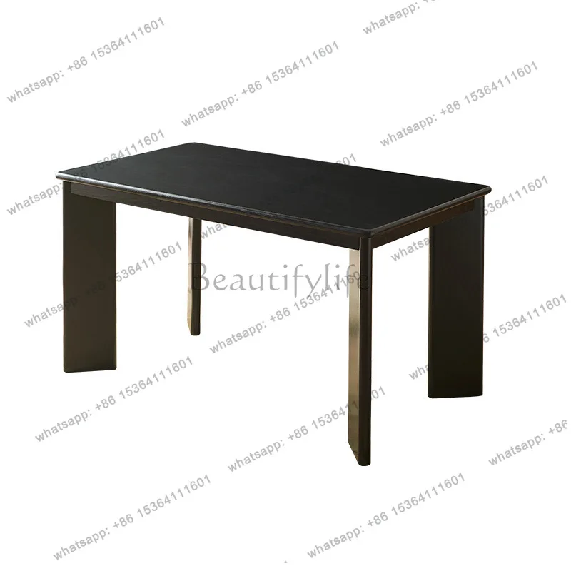 Nordic rattan solid wood dining table black simple wabi style dining table