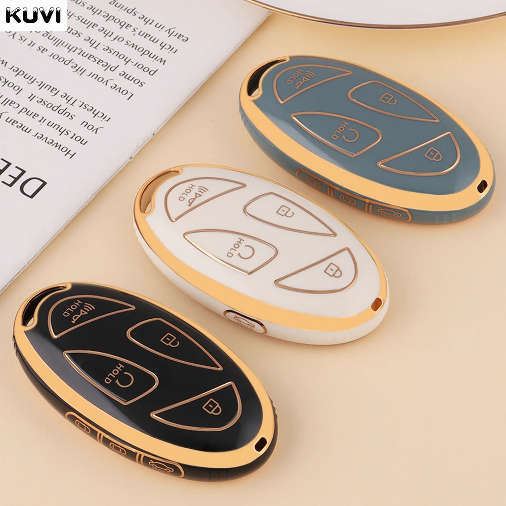 5 7 pulsanti Gold Edge TPU Car Key Case Cover Shell per Xiandai Kona Ev Grandeur GN7 2023 Keyless Protector Fob Bag accessori