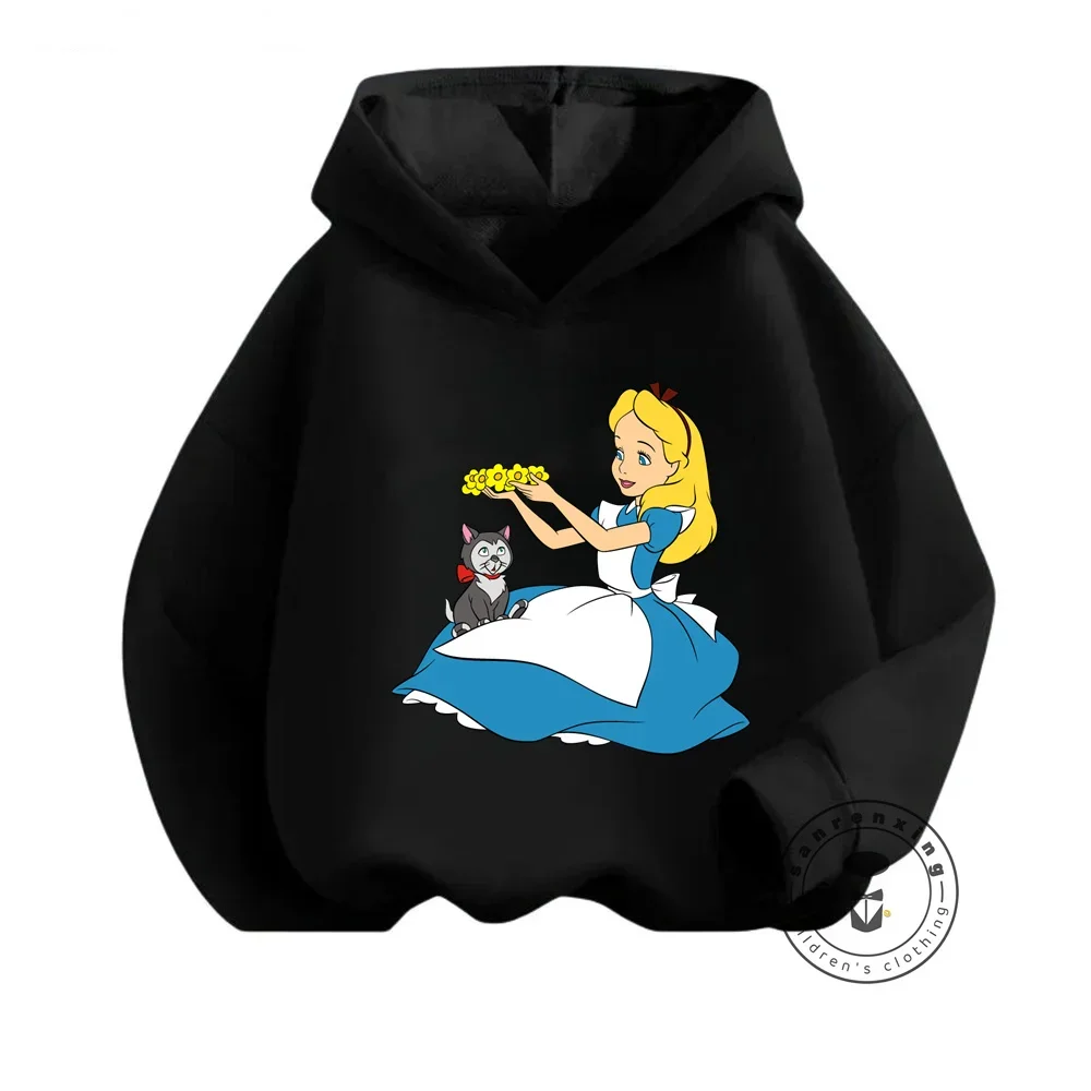 Pleasing Fall/Winter Clothing for Boy Girl Alice in Wonderland Themed Sweatshirts Lovely Cartoon Designs Charming Outfit Choice