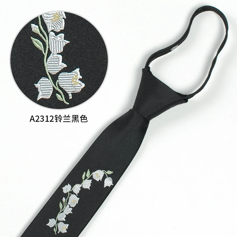 New Zipper Neck Ties For Men Women Casual Simple Necktie For Boys Girls Suits Student Tie Slim Black Embroidery Ties Gravatas