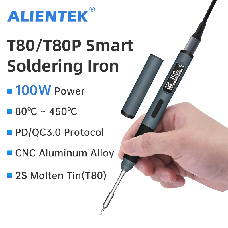 ALIENTEK T80/T80P regulowana lutownica 100W temperatura szybkie nagrzewanie przenośna elektryczna cyfrowa stacja spawalnicza zestaw C245 C210