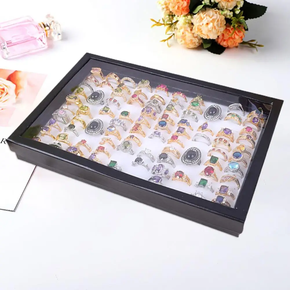 100Slots Ring Display Box Transparent Lid Large Capacity Cardboard Cufflink Jewelry Tray Ring Showcase Women Accessory 링 케이스