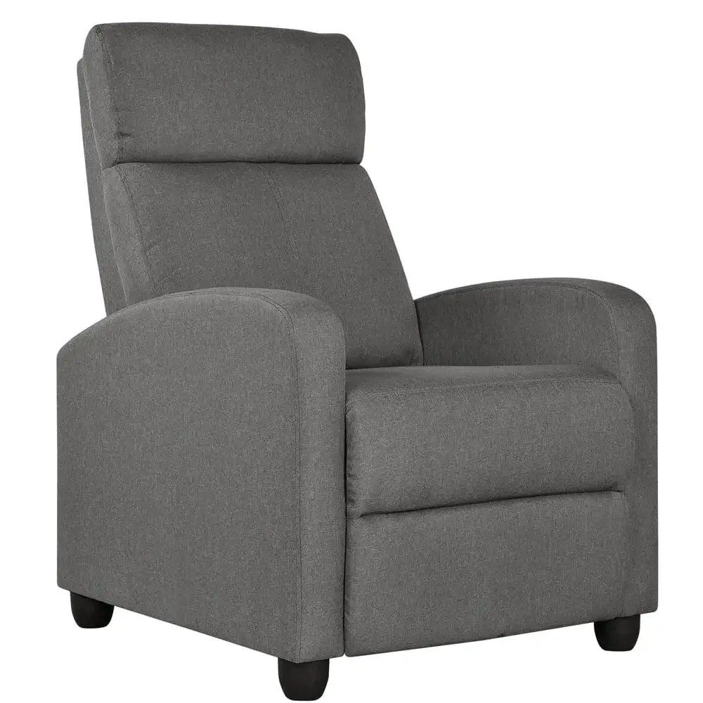 Fabric Recliner Chair with Adjustable Footrest Living Room Office Bedroom Gray Upholstered Theater Seat Push Back Reclining Sofa