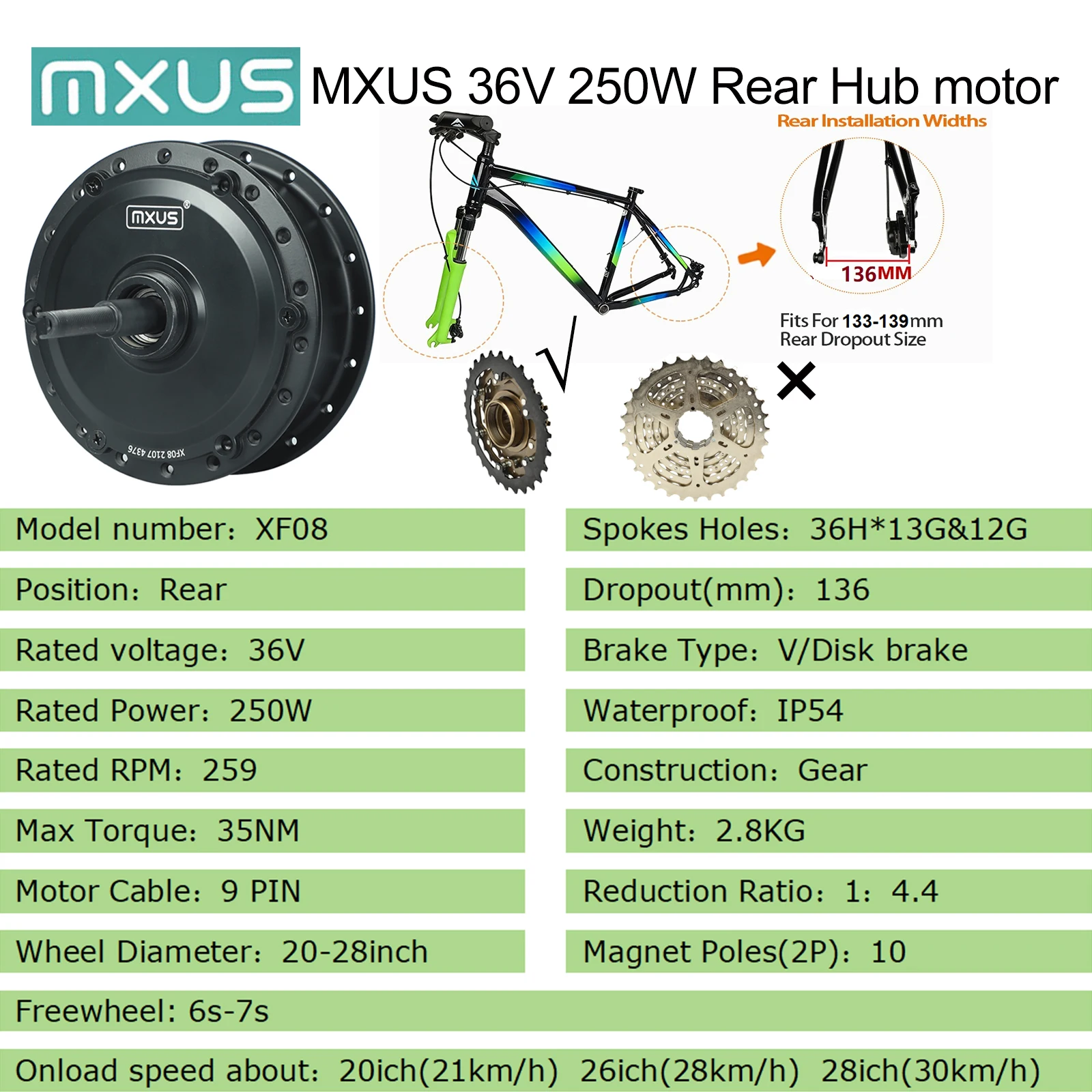 Elektromotor für E-Bikes 36V 250W 350W 48V 500W Hochgeschwindigkeits-Brushless-Getriebenabenmotor Vorder- und Hinterrad-Kassettenantrieb
