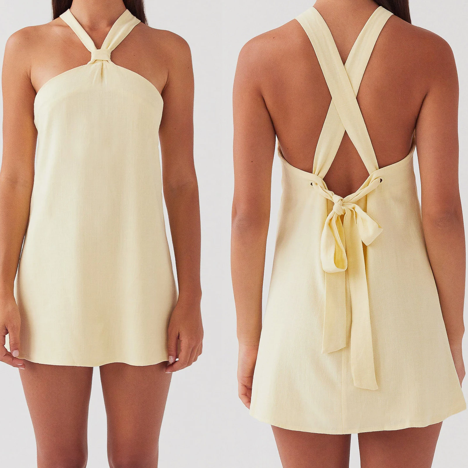 Women Summer y2k Aesthetic Floral Halter Mini Dress Sexy Tie Up Backless Sleeveless Club Party Cami Dresses Sundress 2025