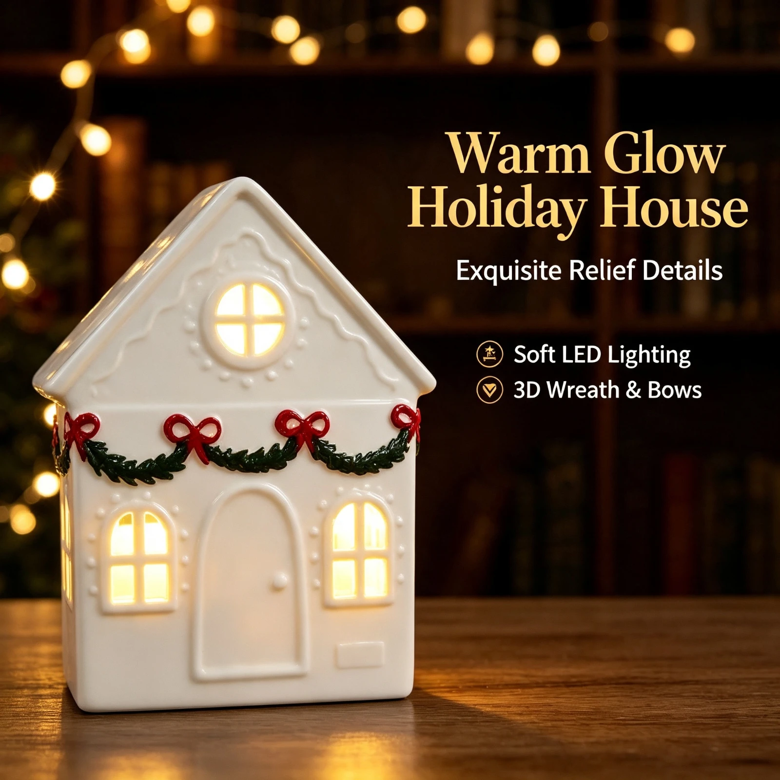 12x8x15cm LED Light Up Resin, Christmas House Ornament Illuminated Mini, Village Home Decor Xmas Tree, Gift Table Centerpiece