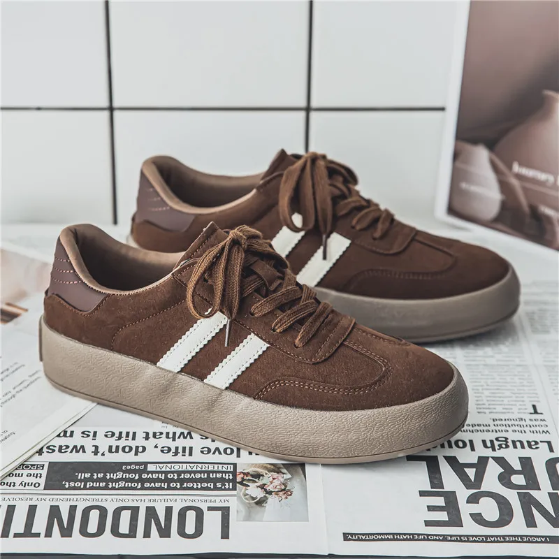 Classic Brand Men Brown Suede Sneakers 2024 Fashion Low-top Men\'s Trendy Skate Shoes Comfort Casual Vulcanized Sneakers Men