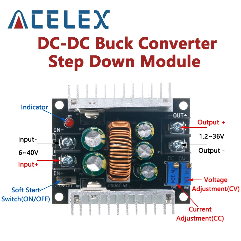 300W 20A DC-DC Buck Converter Step Down Module Constant Current LED Driver Power Step Down Voltage Module Electrolytic Capacitor