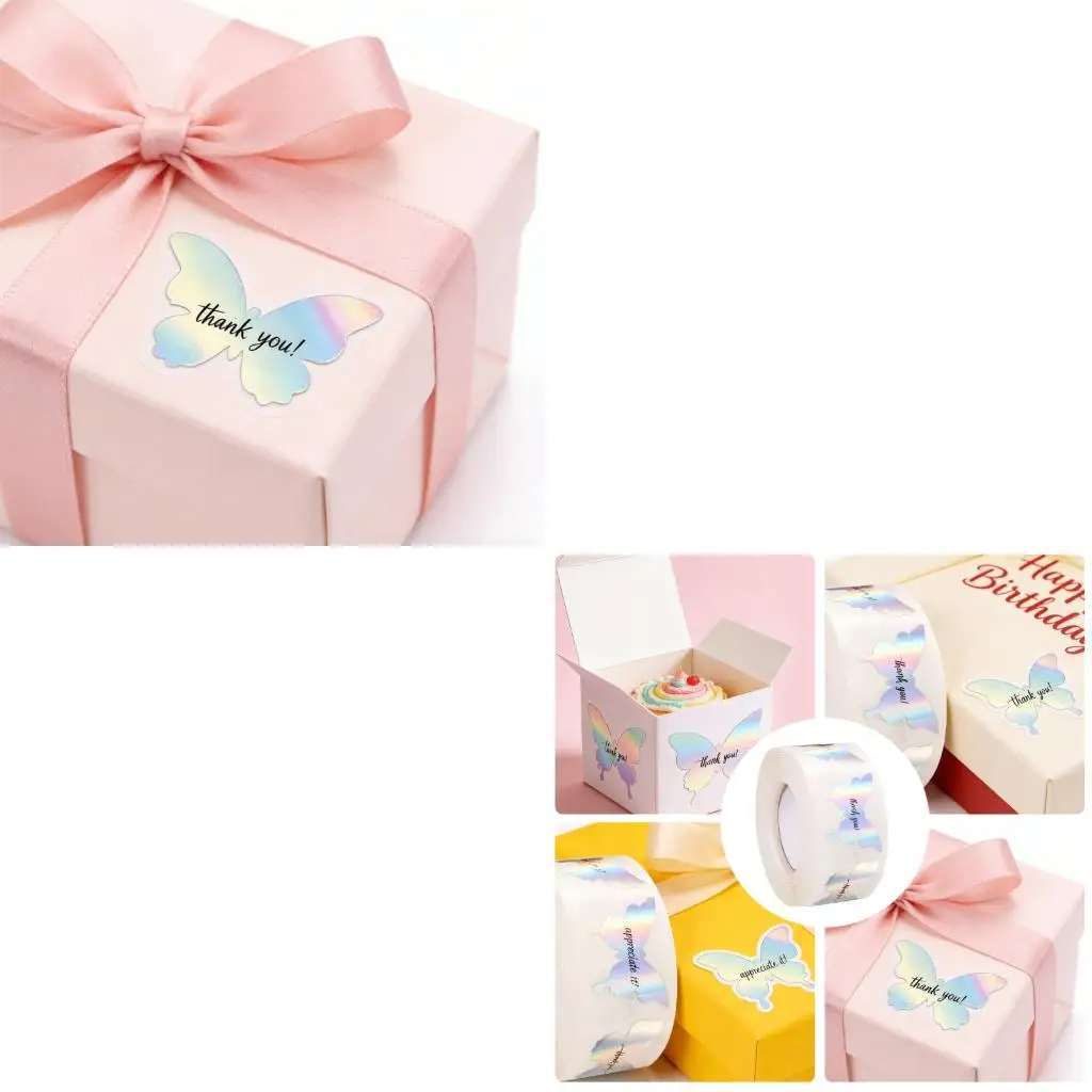 1 Roll Elegant Butterfly Thank You Sticker Selves Adhesive and Removable for Notebooks Albums and Decorations