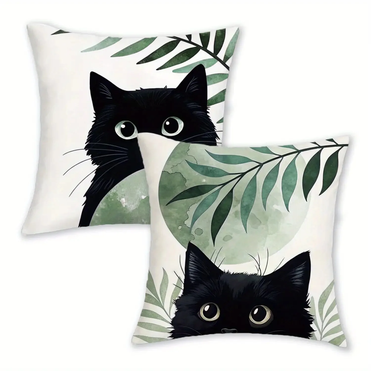 2Pcs, Healing-Themed Small Black Cat Pillow Cover, Single-Sided, Zipper Closure, Washable Polyester - Perfect for Sofa, Living Room, Bedroom Decor, Decorative Pillows.