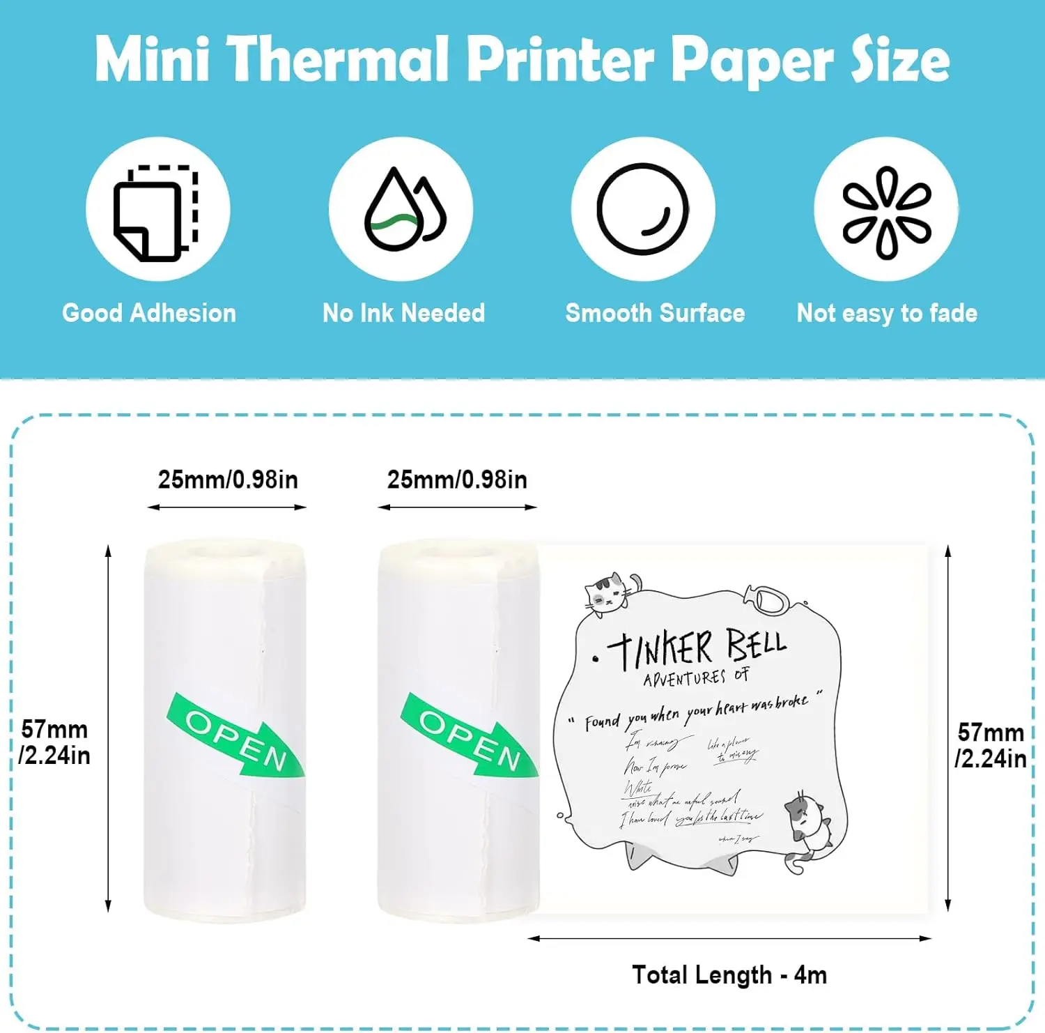 Mini Thermal Sticker Paper for M02/T02 Mini Printer 57x25mm Mini Thermal Printer Sticker Paper for Photo Journal Notes Memo