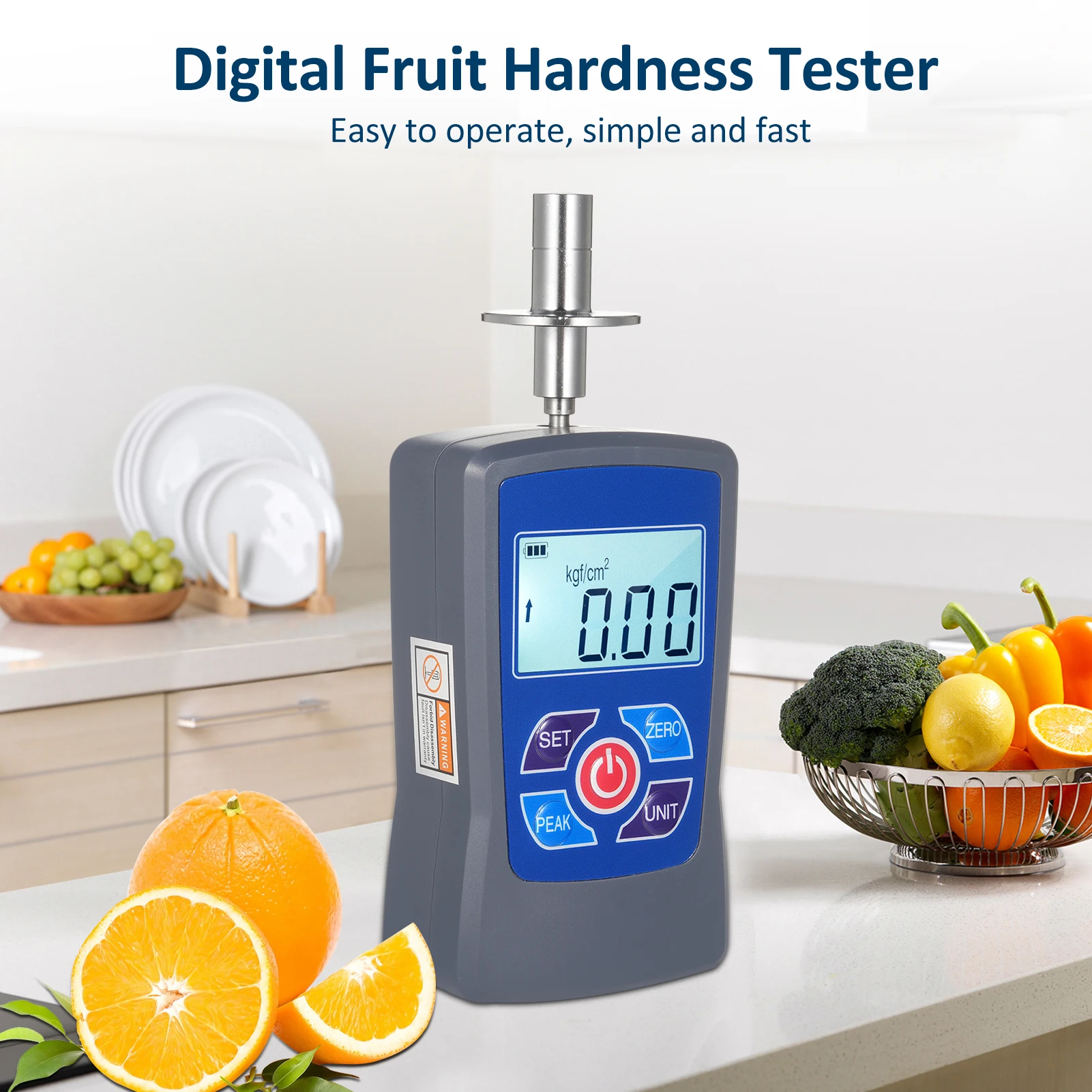 Penetrometro per frutta Tester digitale per durezza della frutta Display digitale Mini durometro per frutta con retroilluminazione e funzione di allarme cicalino