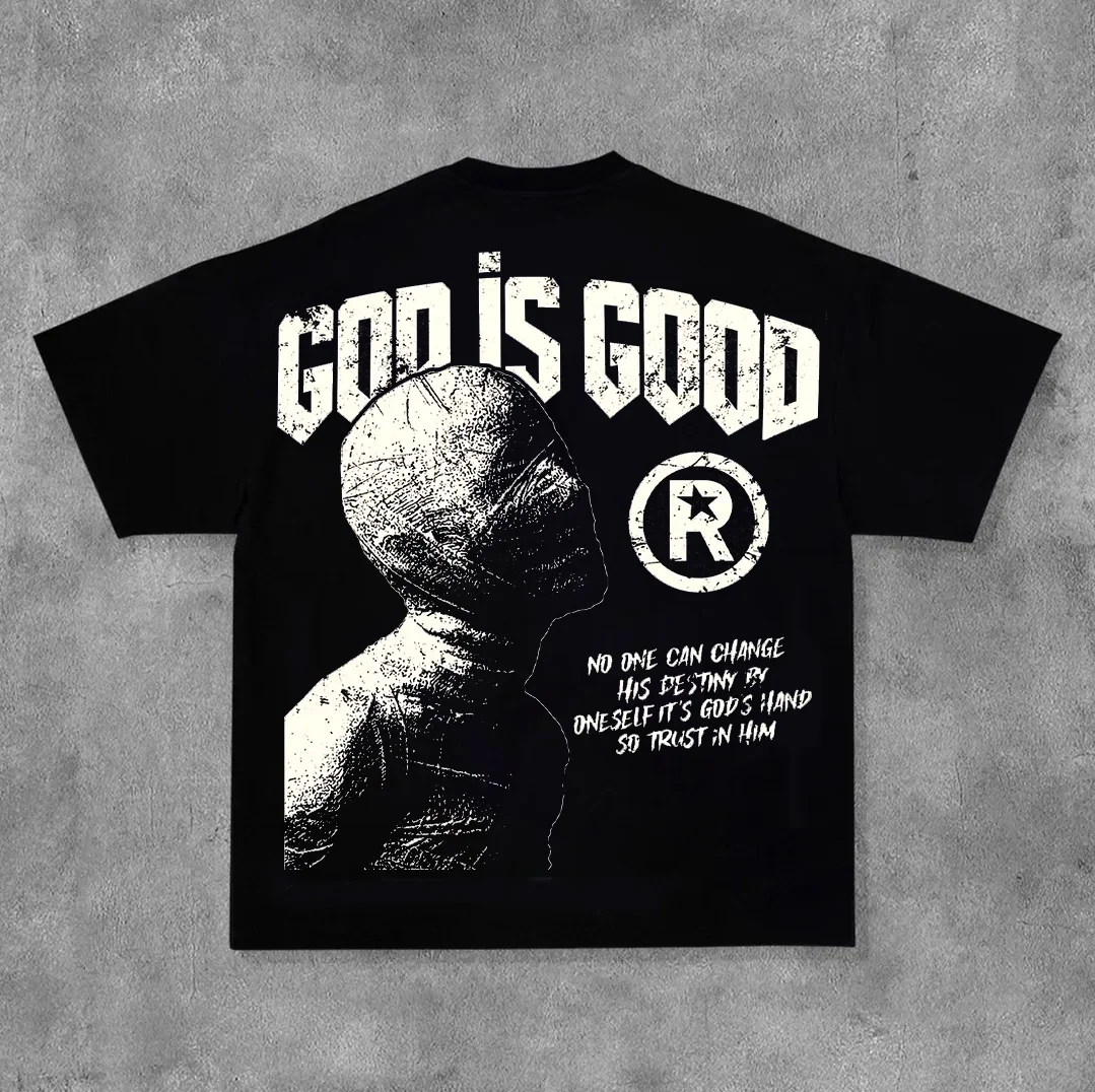 God Is Good Vintage Destiny Mummy Graphic  T-Shirt Unisex Short-sleeved Hip Hop Retro Street Y2K Casual Fashion Tops Clothing