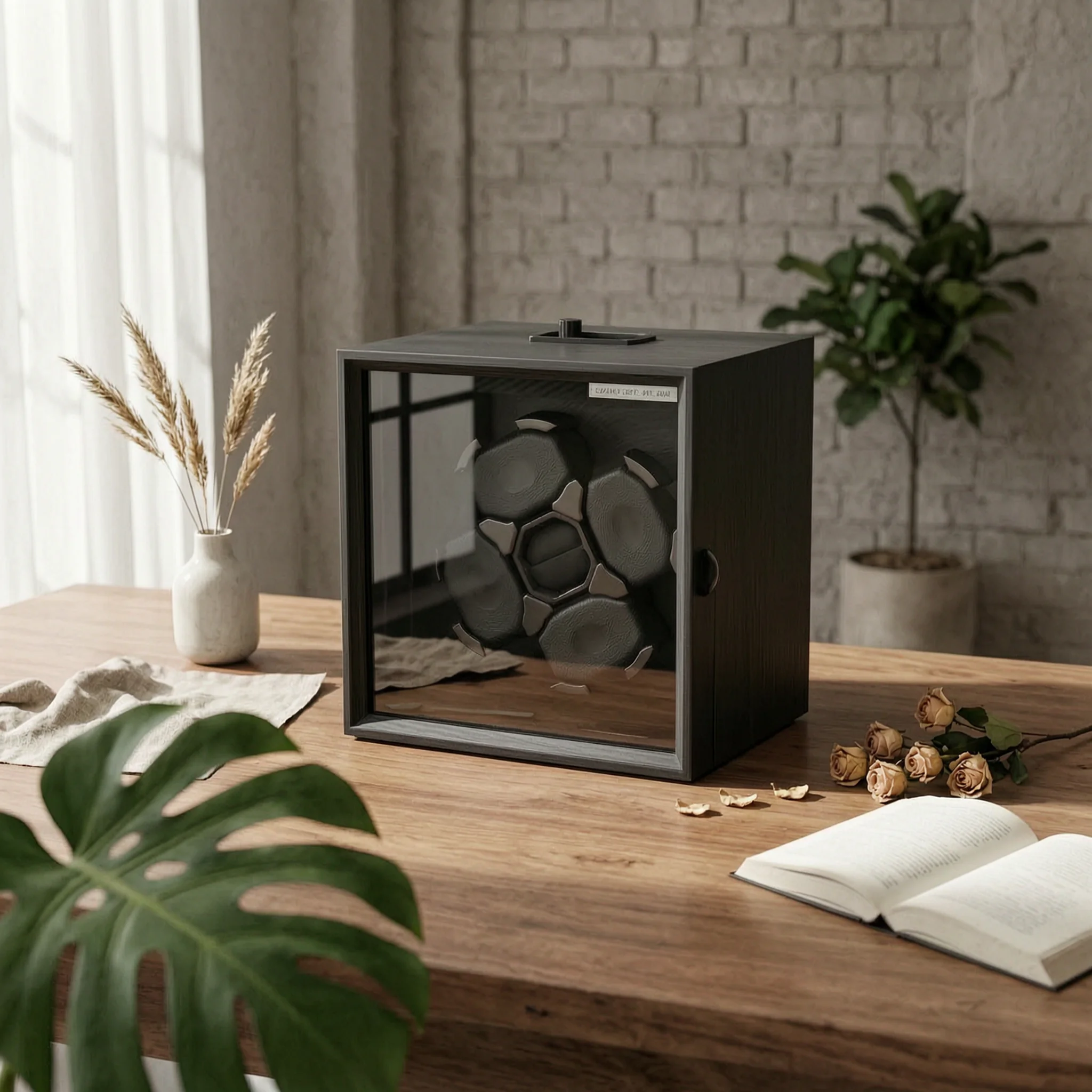4 Watch Winder Ebony-Grain Automatic Watch Winder Box Organizer Adjustable Quiet for Men, Dresser, Nightstand