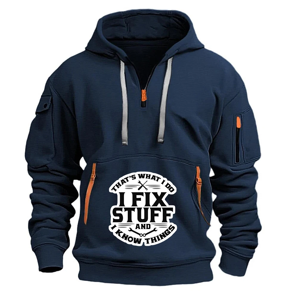 Mechanic I Fix Stuff and I Know Things Print 2025 Men Fashion Casual Half Zipper Pullover Sports Long-sleeve Fitness Sweatshirt