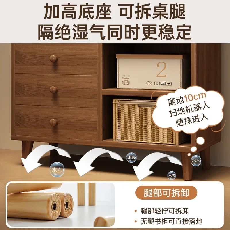 رف كتب وخزانة كتب طويلة، أرفف كتب خشبية مكونة من 6 طبقات مع أدراج أبواب الخزانة وأرفف الكتب الأرضية وخزائن تخزين المكاتب #3